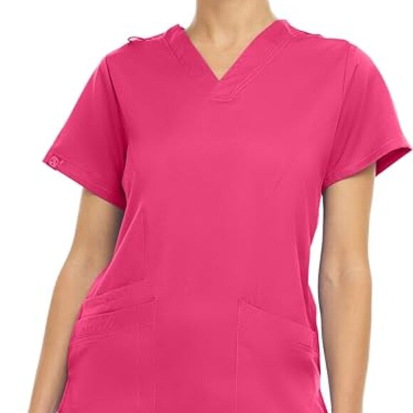 MediChic Mini Marilyn Women's Pink V-Neck 4-Way Stretch Scrub Top Small - Picture 7 of 9
